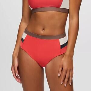 Prana Baja Bound High Rise Swim Bottom Women's XS Rose Fire Colorblock Sporty